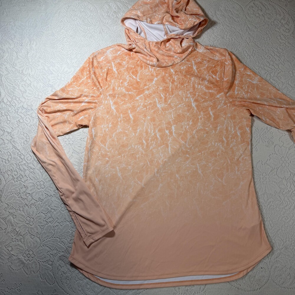 World Wide Sportsman Shirt Mens Medium Orange Hooded Long Sleeve Fishing Sun
